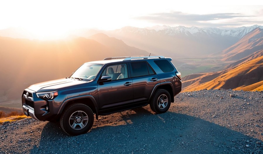 Внедорожник на фоне гор Кыргызстана.