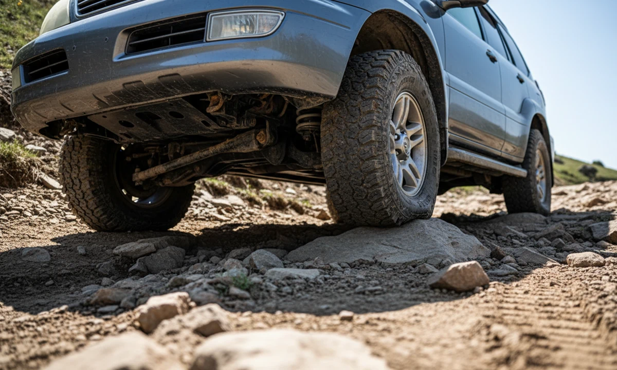 Сложный участок дороги на Алтын-Арашан с валунами